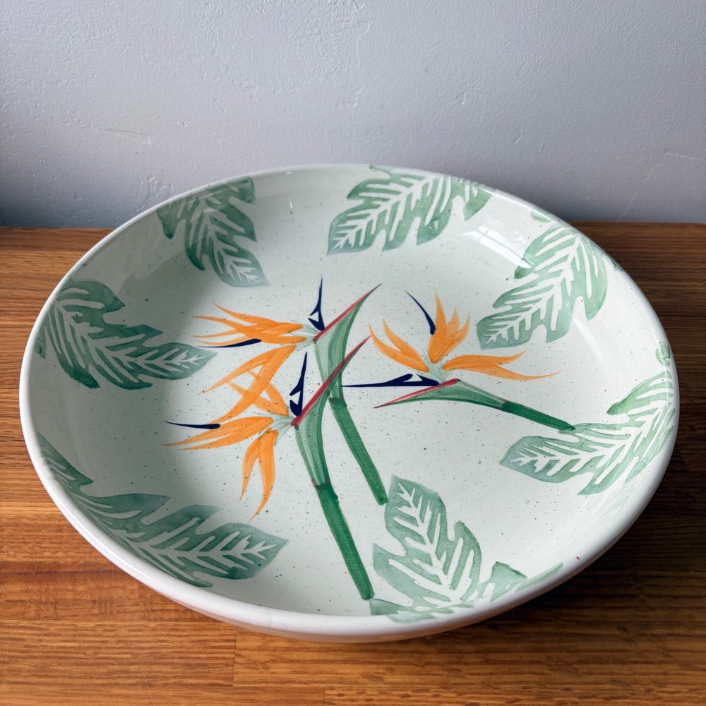 Botanica Serving Bowl 13" Bird of Paradise Handpainted Stonemite Tropical VTG